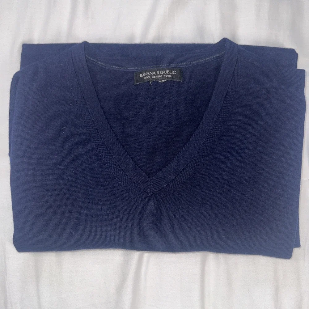 Banana‎ Republic Men's Extra Fine Italian Merino Wool XXL Royal Blue V-Neck